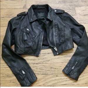 AllSaints Cropped Leather Moto Jacket UK 10/US 6